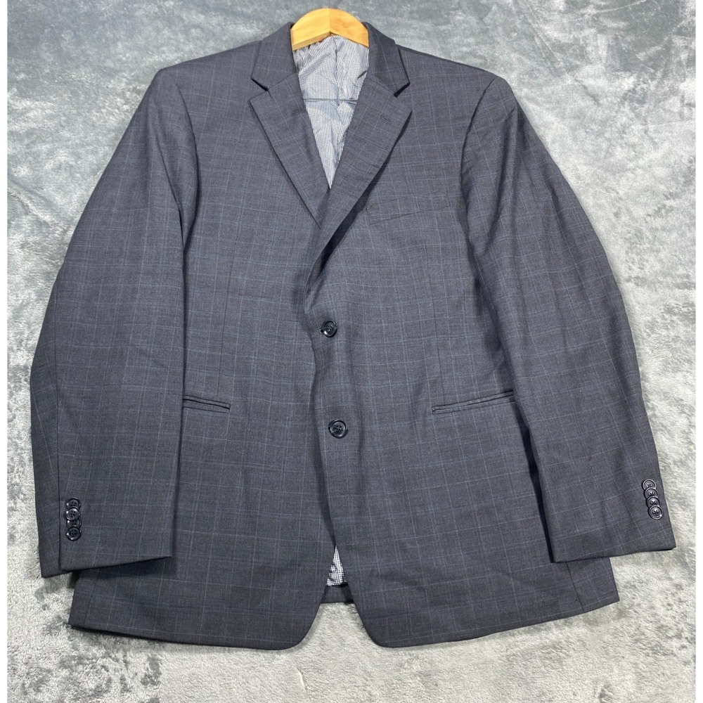 Tommy Hilfiger Blazer 44R Gray Windowpane Wool Blend Sport Coat Modern Jacket